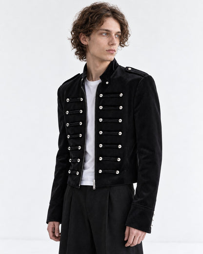 Cropped Button-Row Military Jacket