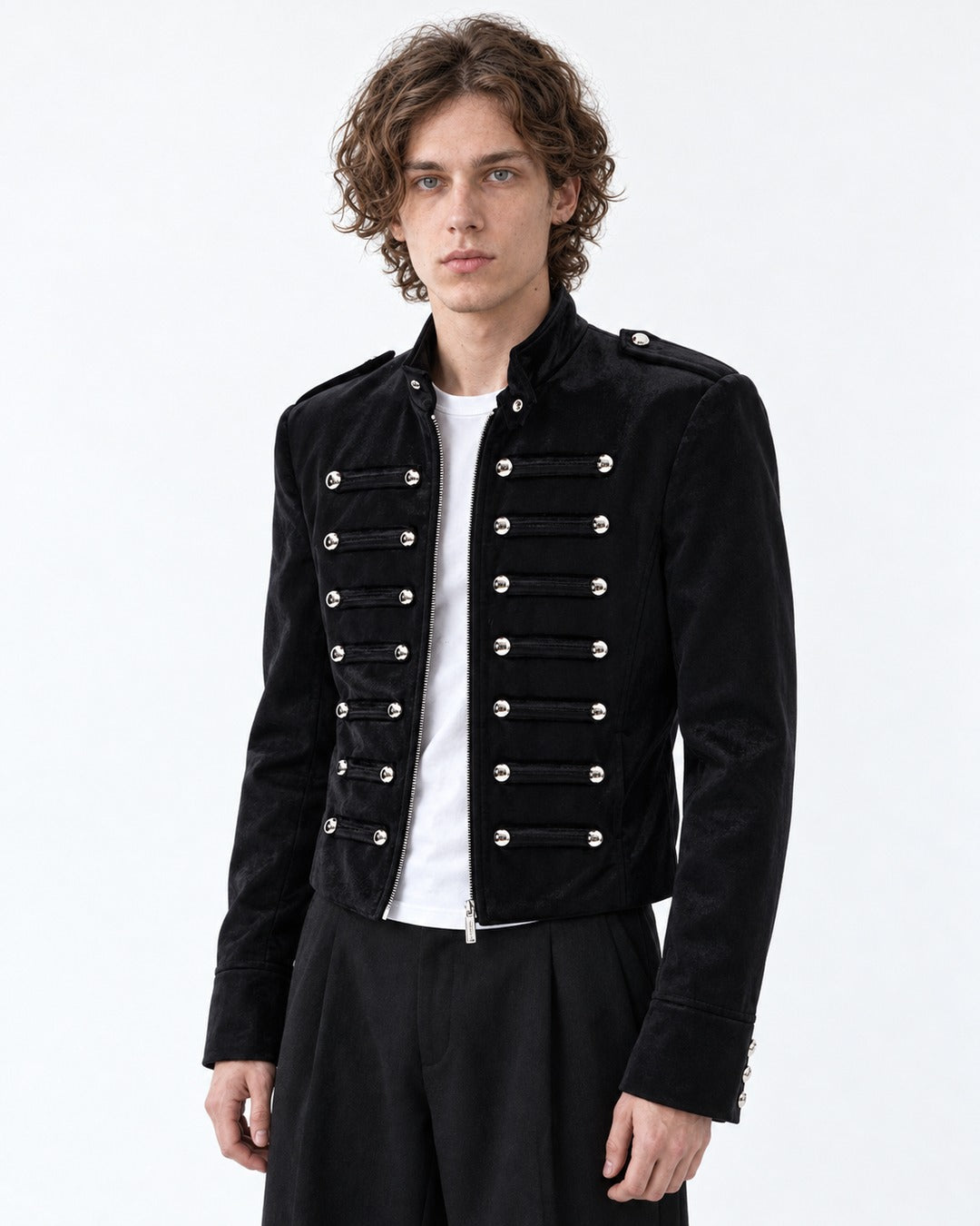 Cropped Button-Row Military Jacket