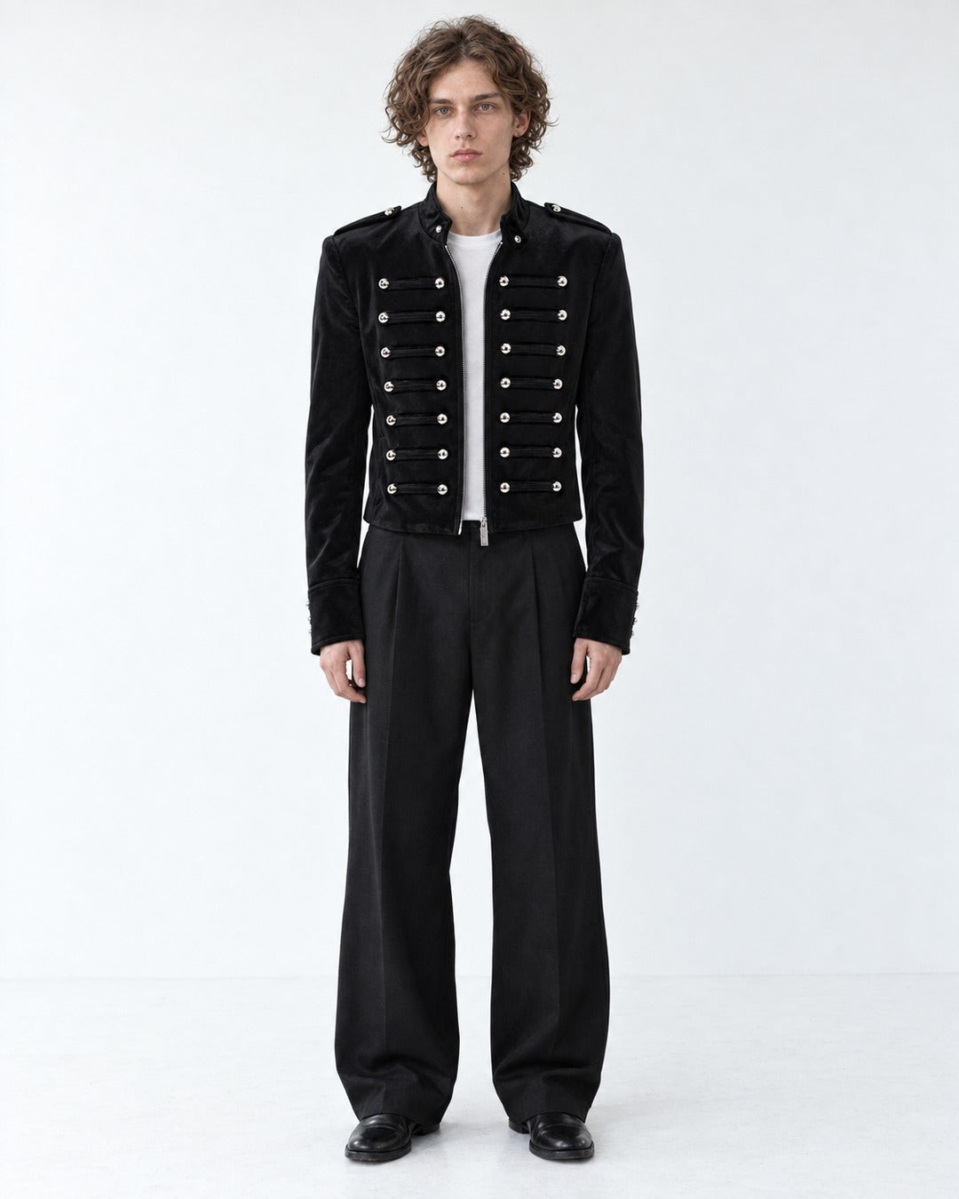 Cropped Button-Row Military Jacket