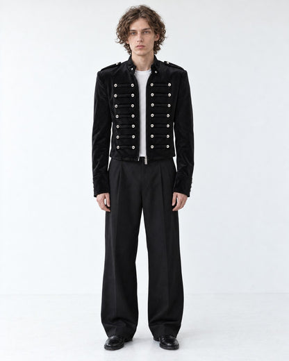 Cropped Button-Row Military Jacket