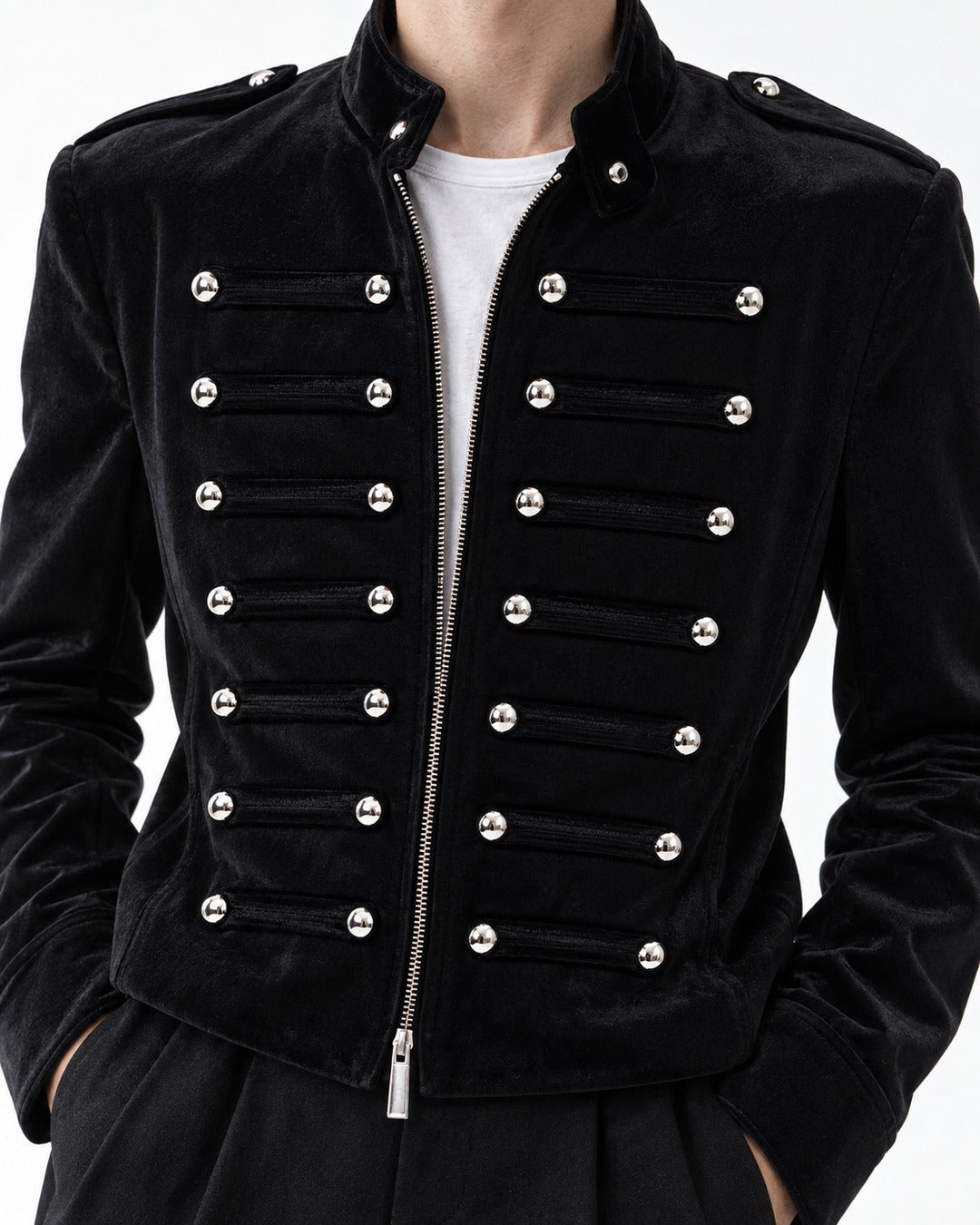 Cropped Button-Row Military Jacket