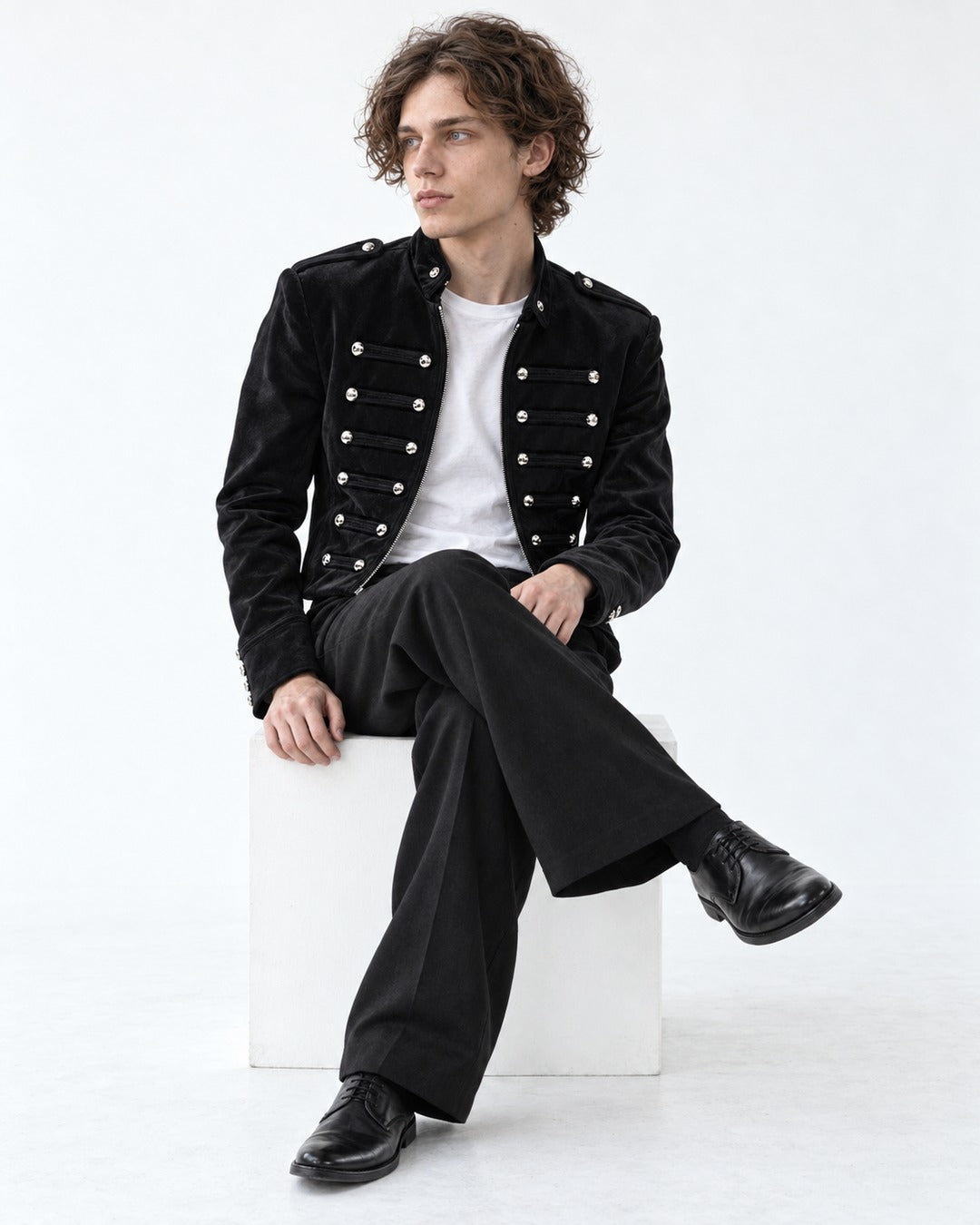 Cropped Button-Row Military Jacket