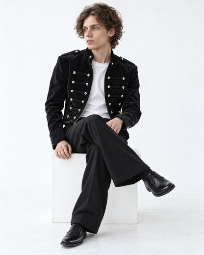 Cropped Button-Row Military Jacket