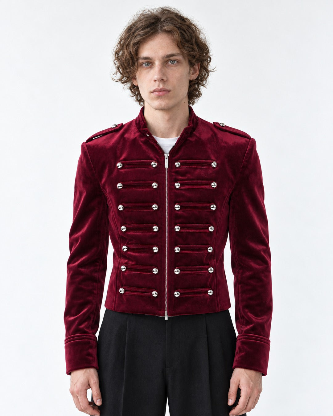 Cropped Button-Row Military Jacket