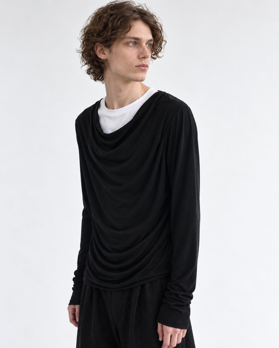 Draped Cowl-Neck Long Sleeve Top