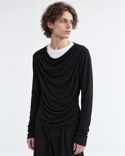 Draped Cowl-Neck Long Sleeve Top