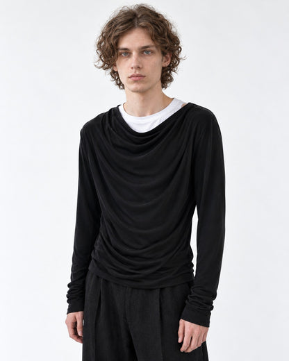 Draped Cowl-Neck Long Sleeve Top