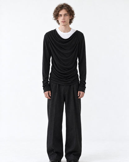 Draped Cowl-Neck Long Sleeve Top