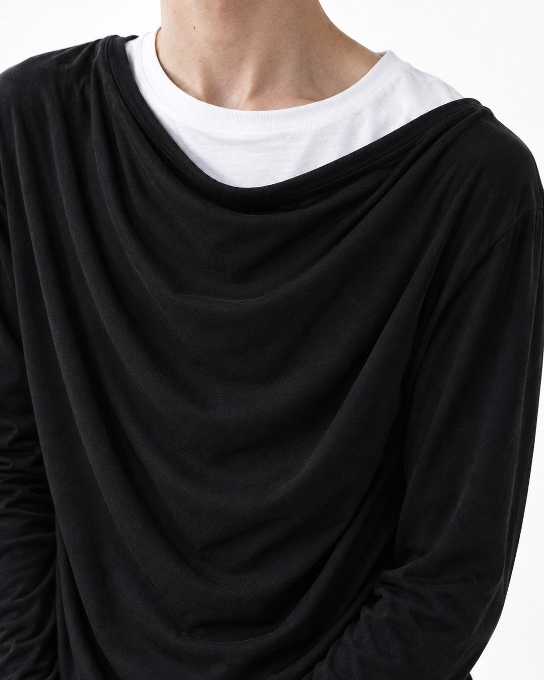 Draped Cowl-Neck Long Sleeve Top