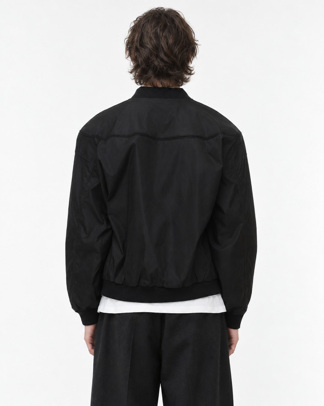 Snap Placket Ribbed Bomber Jacket