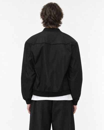 Snap Placket Ribbed Bomber Jacket