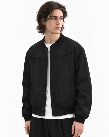 Snap Placket Ribbed Bomber Jacket