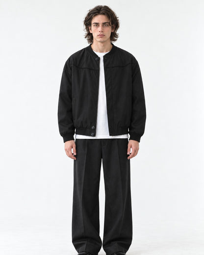 Snap Placket Ribbed Bomber Jacket