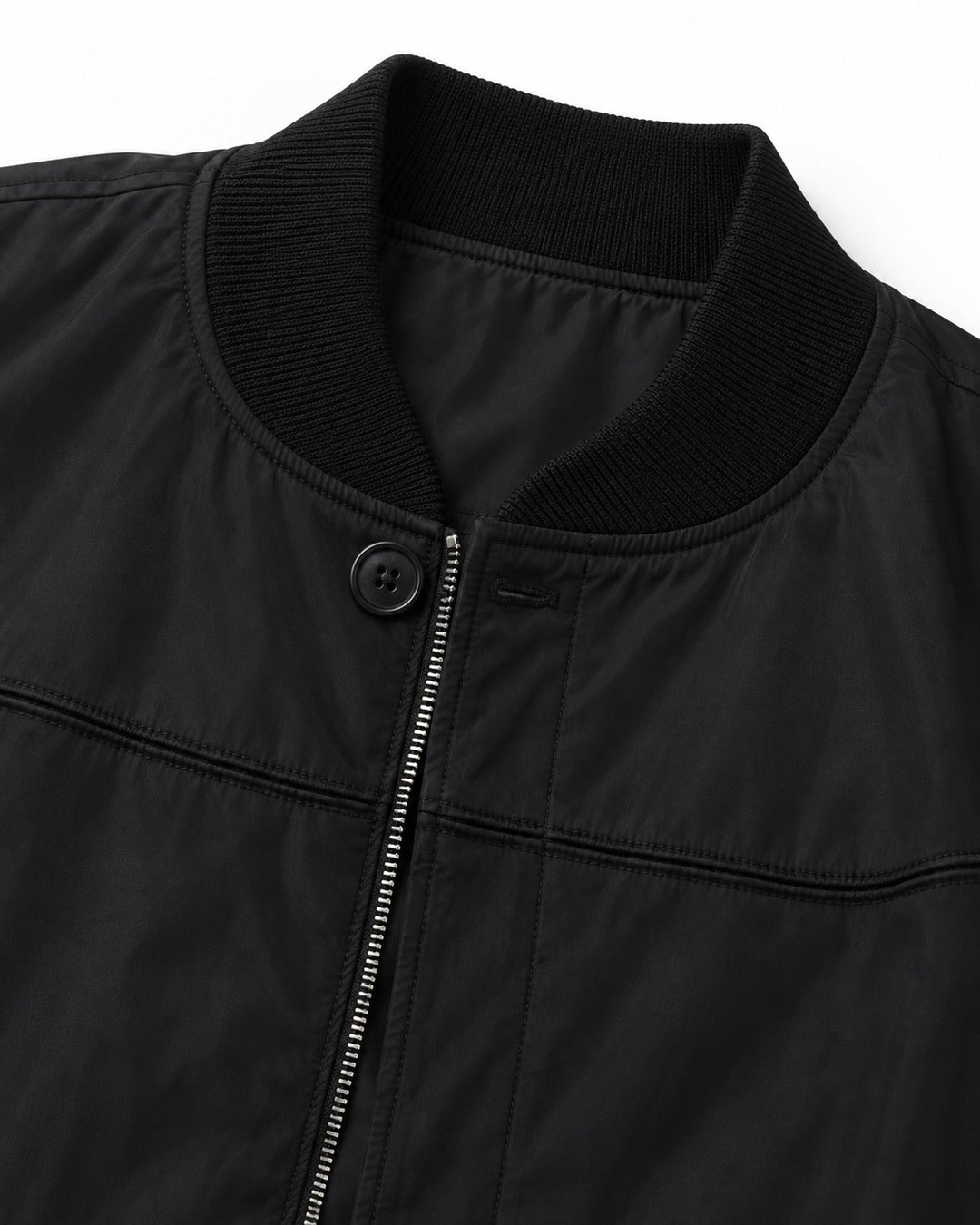 Snap Placket Ribbed Bomber Jacket