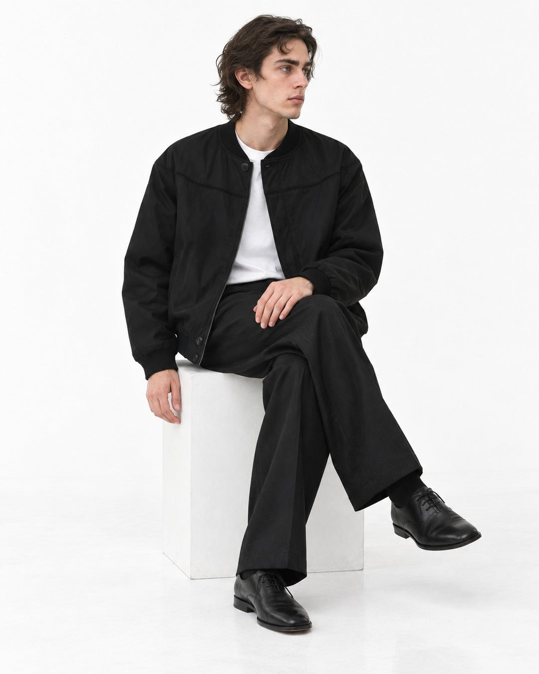 Snap Placket Ribbed Bomber Jacket