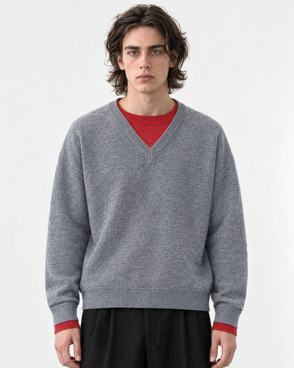 Contrast Trim V-Neck Sweater