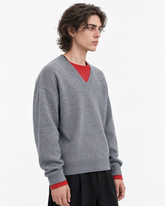 Contrast Trim V-Neck Sweater