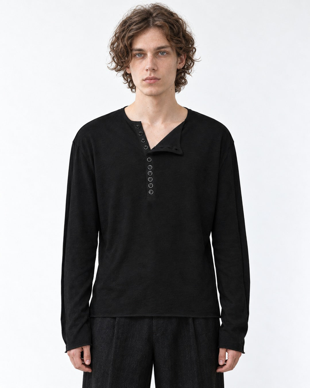 Asymmetric Notch Collar Button-Placket Top