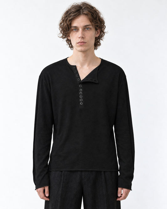 Asymmetric Notch Collar Button-Placket Top