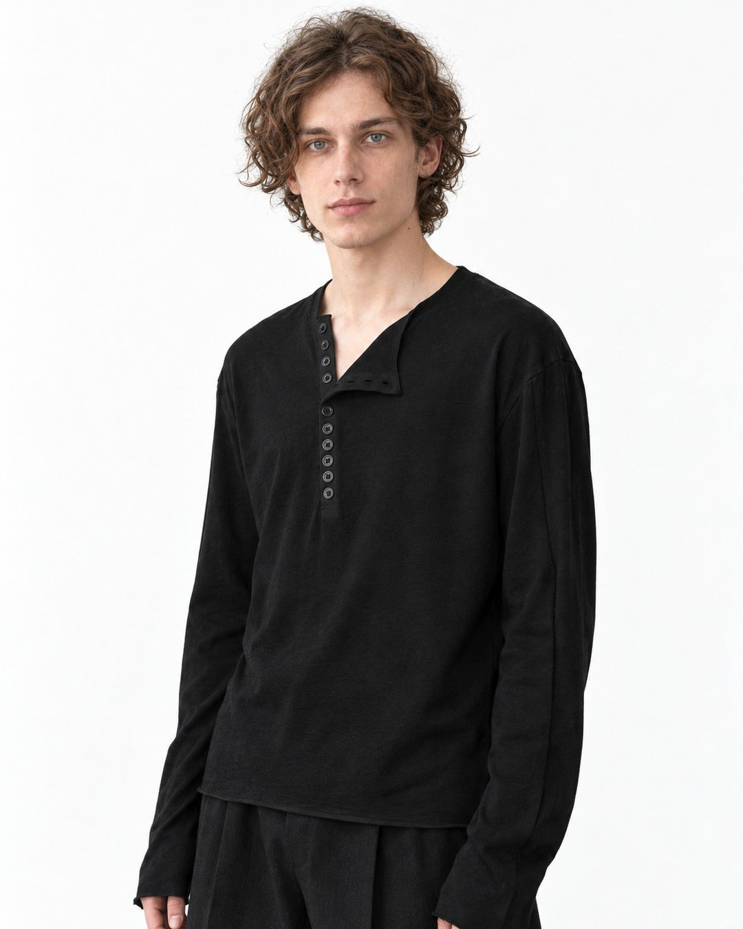 Asymmetric Notch Collar Button-Placket Top