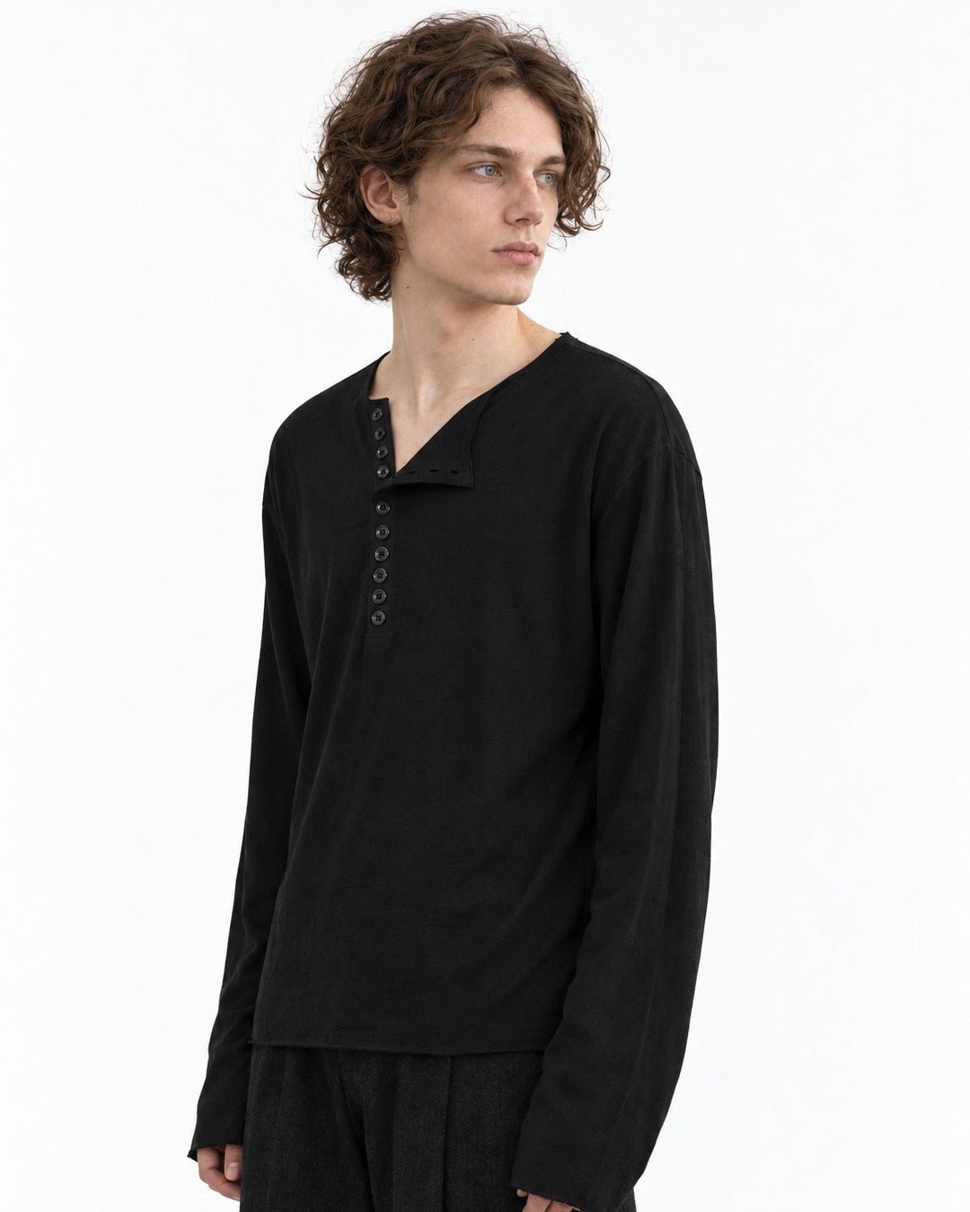 Asymmetric Notch Collar Button-Placket Top