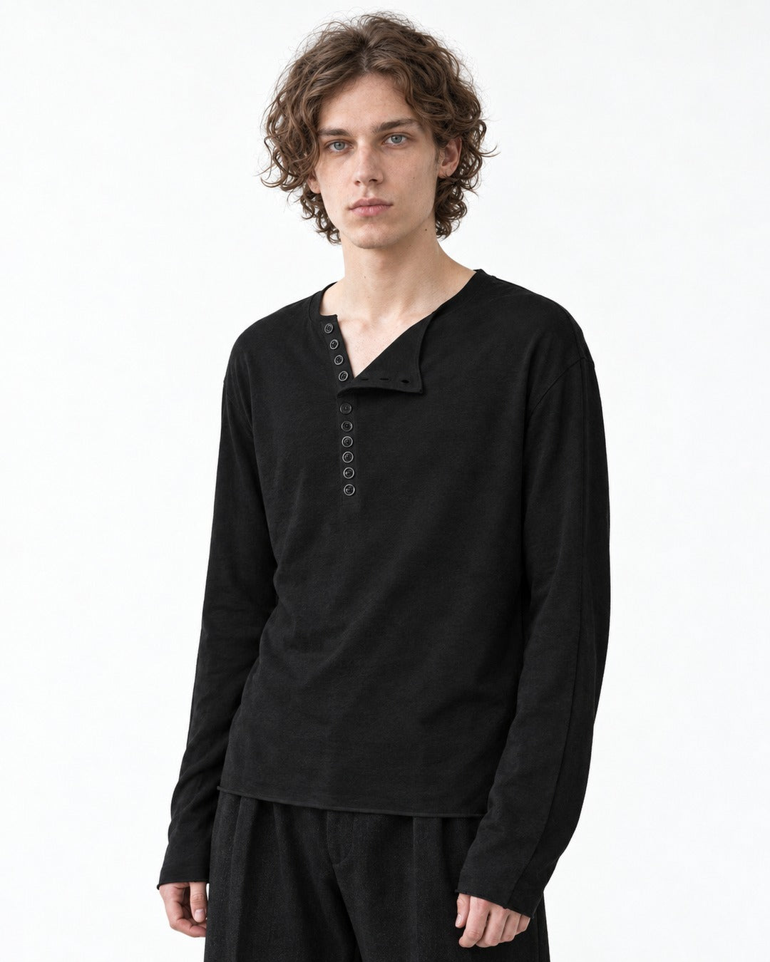 Asymmetric Notch Collar Button-Placket Top