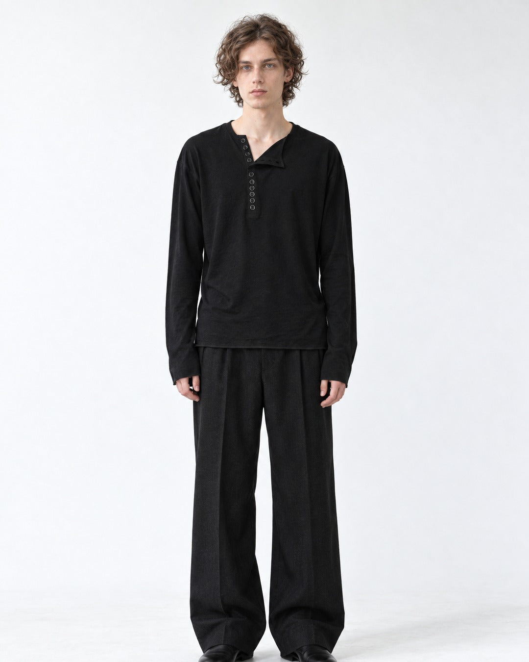 Asymmetric Notch Collar Button-Placket Top
