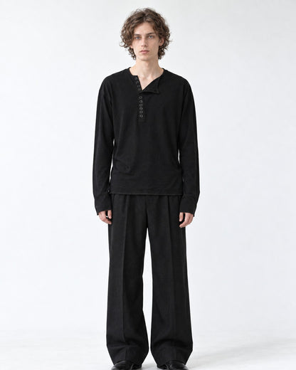 Asymmetric Notch Collar Button-Placket Top