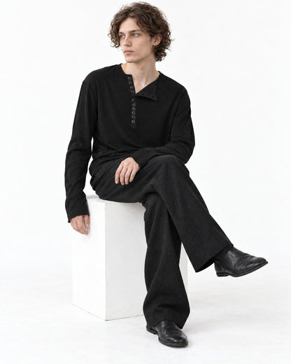 Asymmetric Notch Collar Button-Placket Top