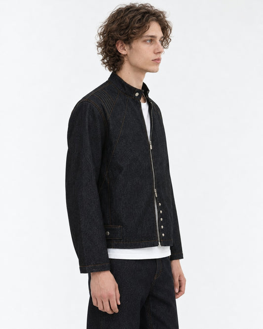 Snap Collar Trucker Jacket & Flare Pants Set-Up