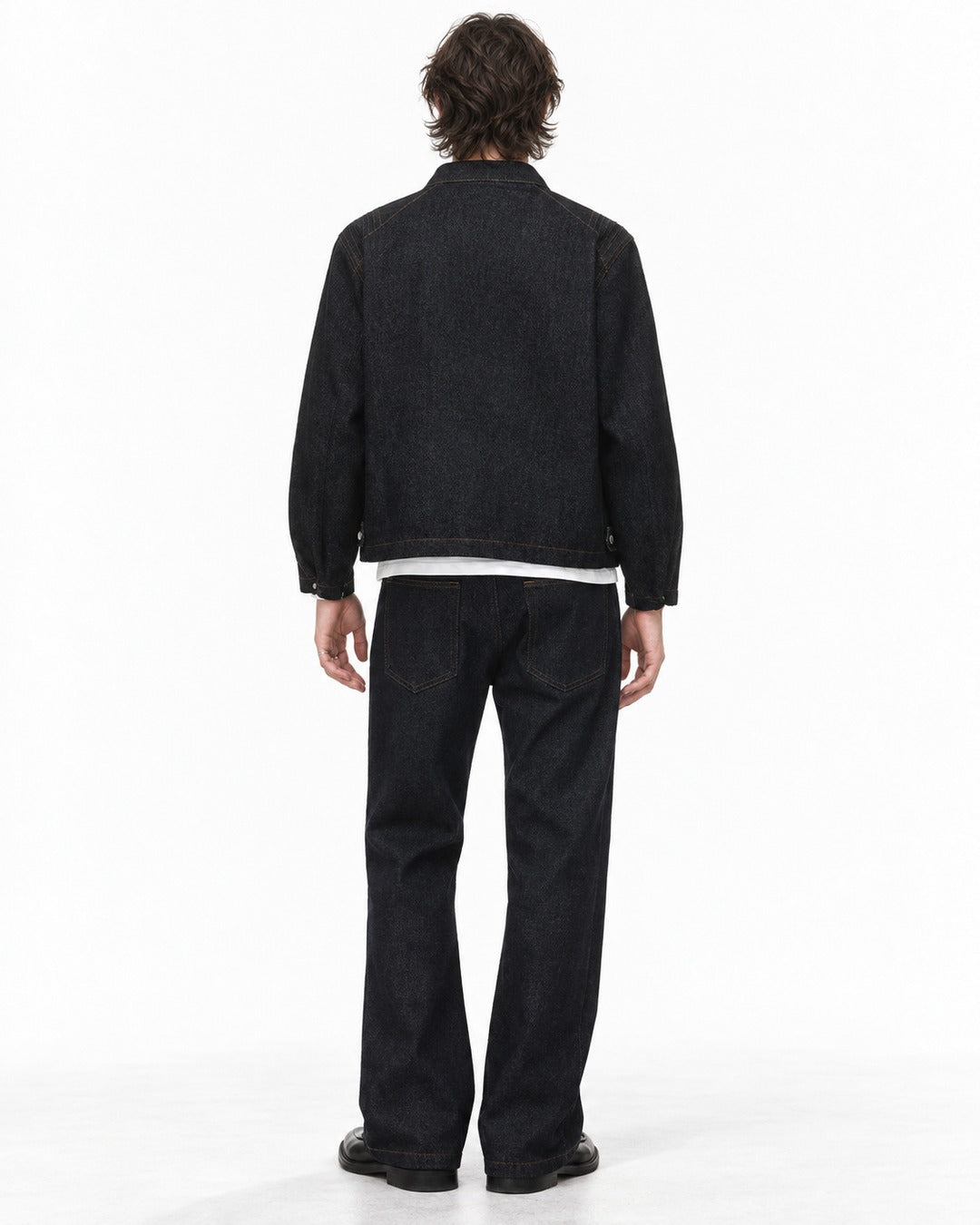 Snap Collar Trucker Jacket & Flare Pants Set-Up