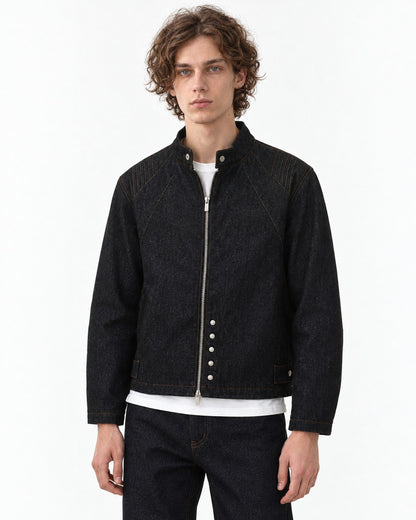 Snap Collar Trucker Jacket & Flare Pants Set-Up