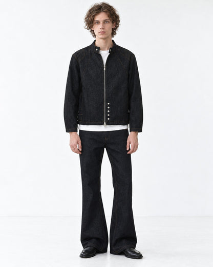 Snap Collar Trucker Jacket & Flare Pants Set-Up
