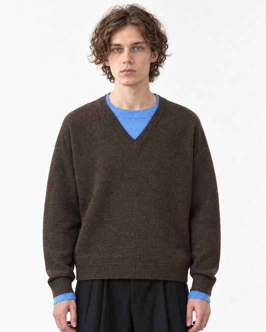 Contrast-Trim V-Neck Boxy Sweater