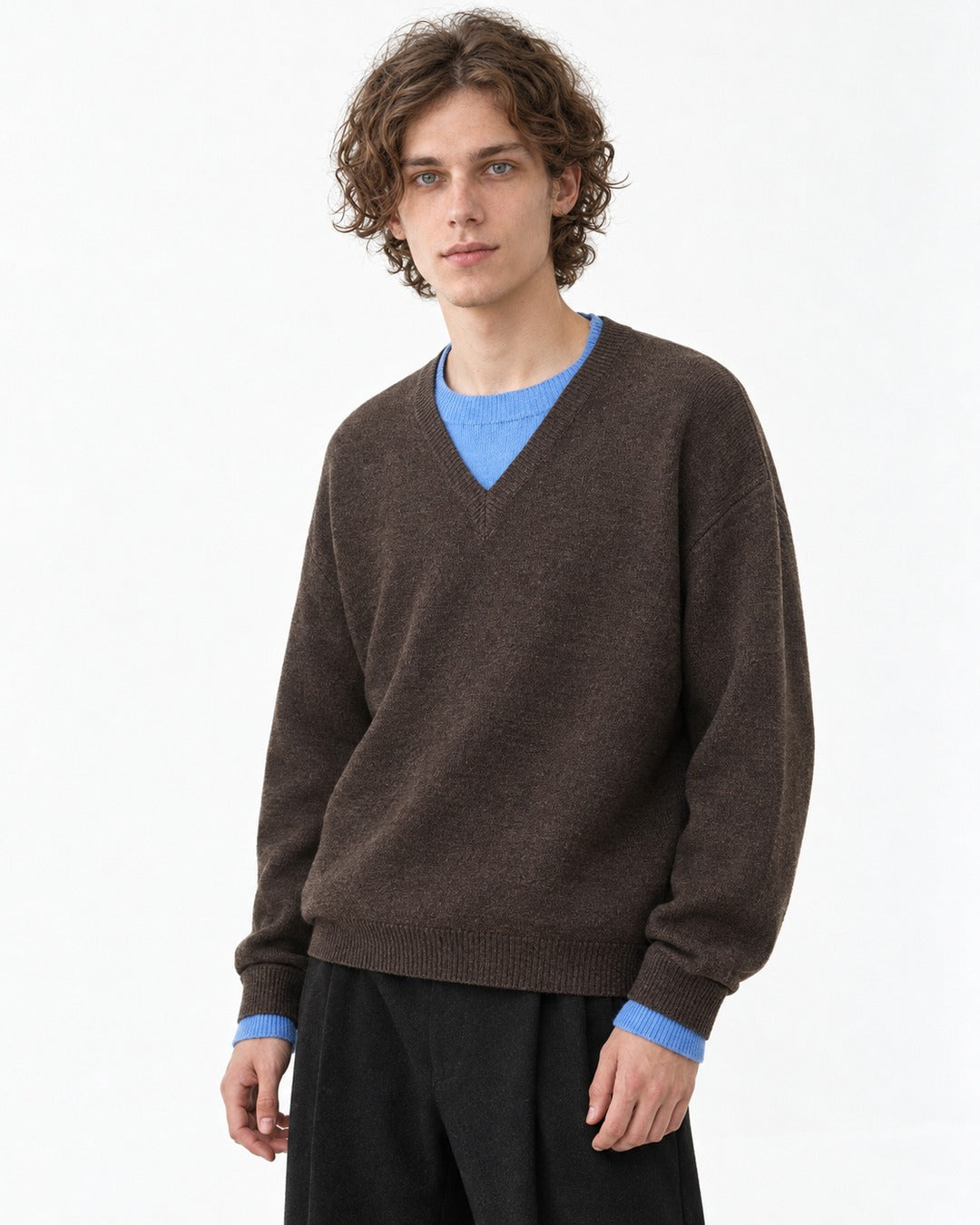 Contrast-Trim V-Neck Boxy Sweater