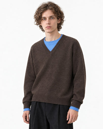 Contrast-Trim V-Neck Boxy Sweater