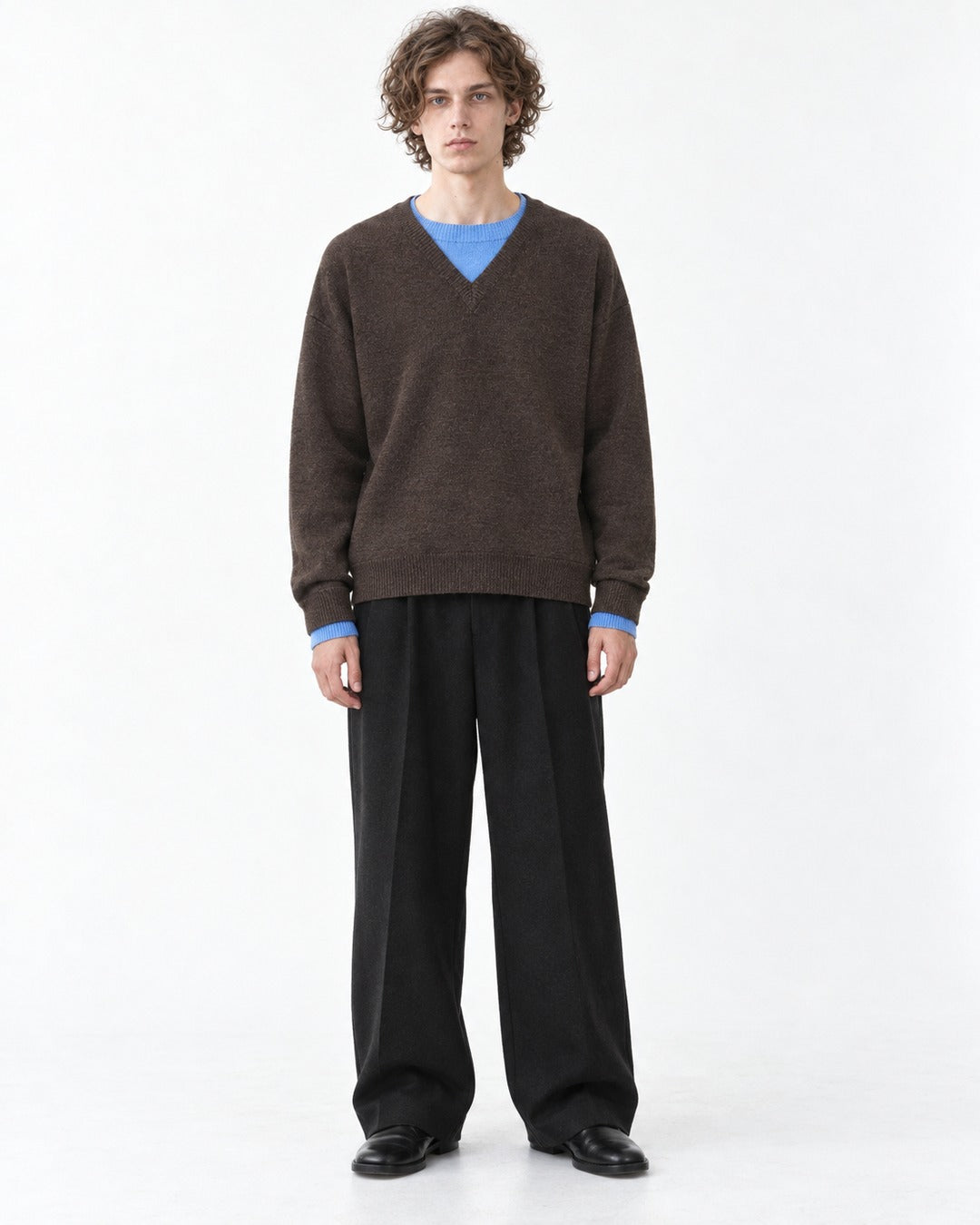 Contrast-Trim V-Neck Boxy Sweater
