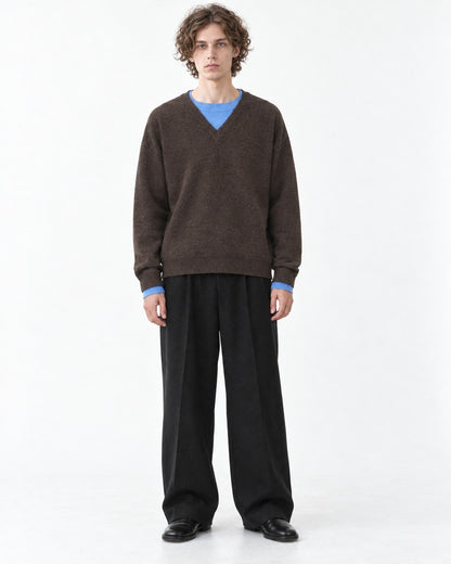 Contrast-Trim V-Neck Boxy Sweater
