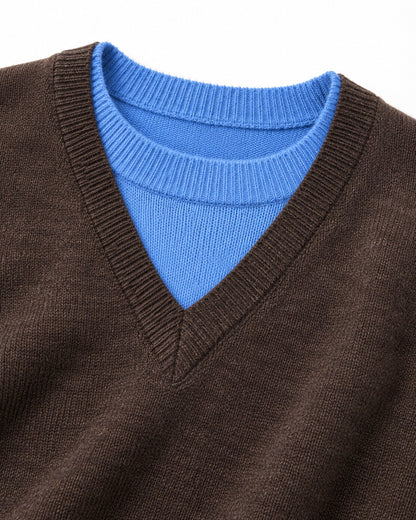 Contrast-Trim V-Neck Boxy Sweater