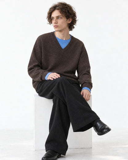 Contrast-Trim V-Neck Boxy Sweater