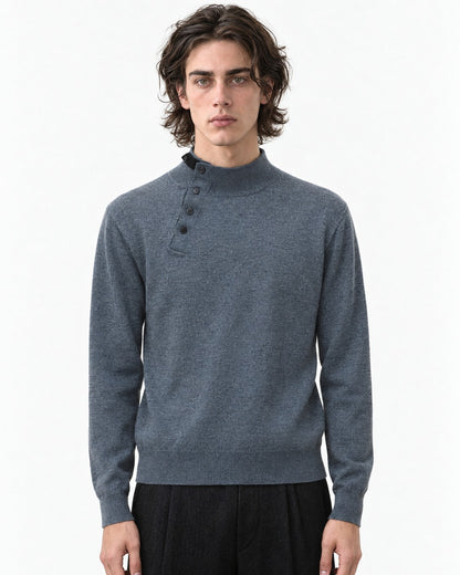 Diagonal Button Mock Neck Sweater