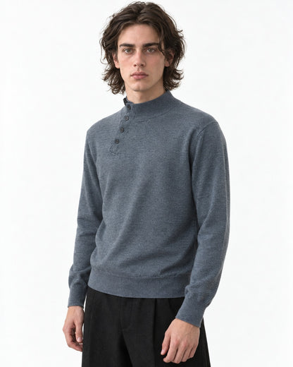 Diagonal Button Mock Neck Sweater