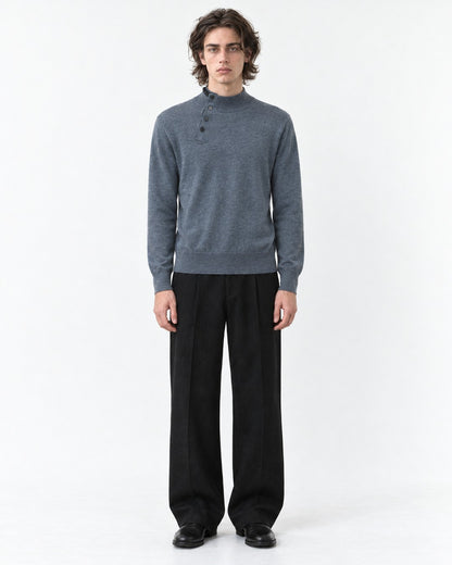 Diagonal Button Mock Neck Sweater