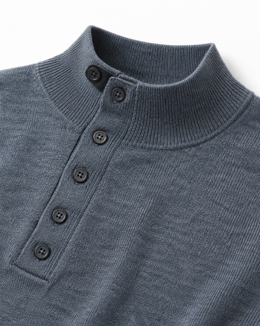 Diagonal Button Mock Neck Sweater