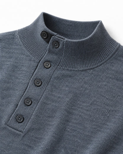 Diagonal Button Mock Neck Sweater