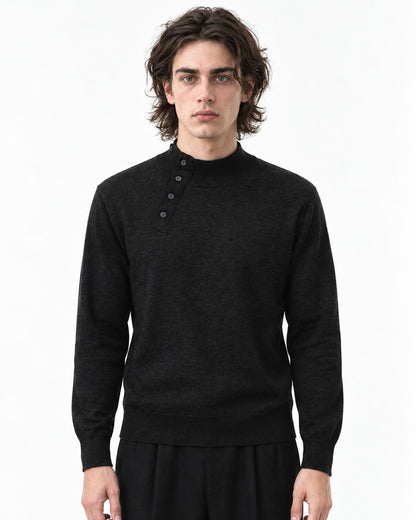 Diagonal Button Mock Neck Sweater