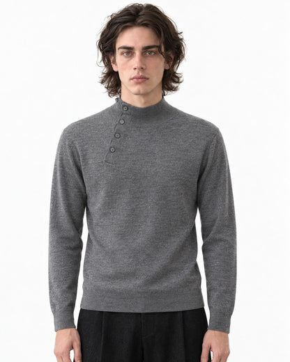 Diagonal Button Mock Neck Sweater