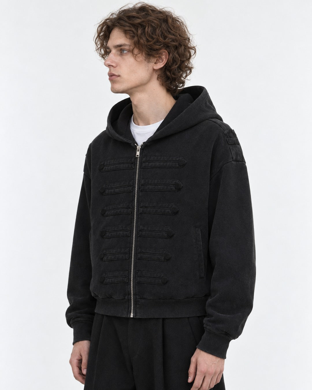 Stand-Collar Snap-Button Military Jacket