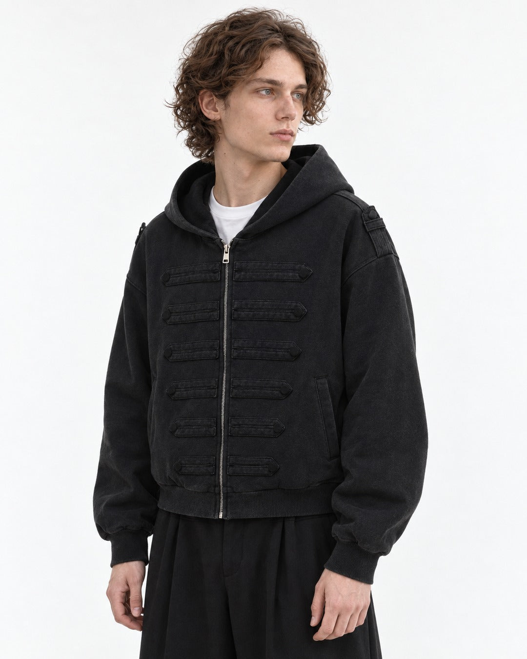 Stand-Collar Snap-Button Military Jacket