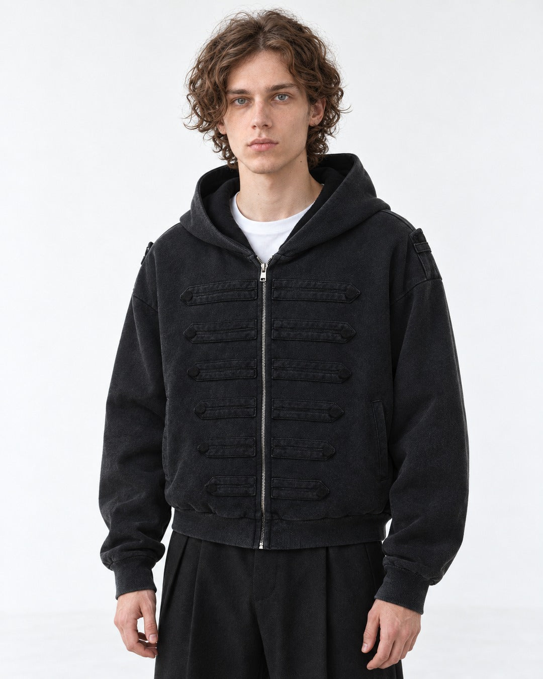 Stand-Collar Snap-Button Military Jacket